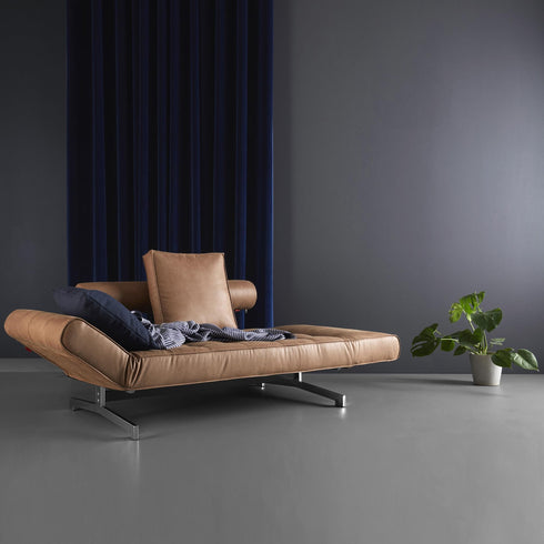 Ghia Sofa Bed Fabric with Leather / Legs Chromed Steel